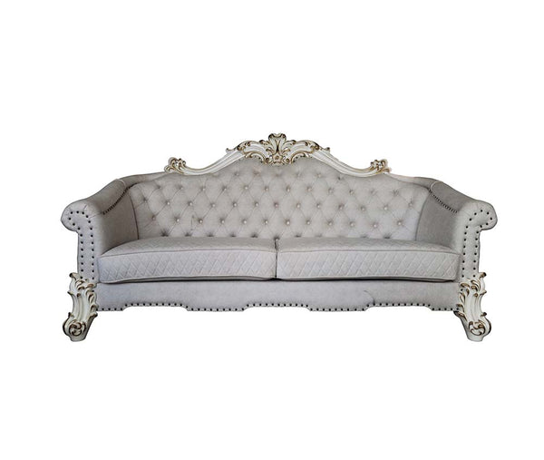 ACME Vendome II Two Tone Ivory Fabric & Antique Pearl Sofa with 6 Pillows Model LV01329