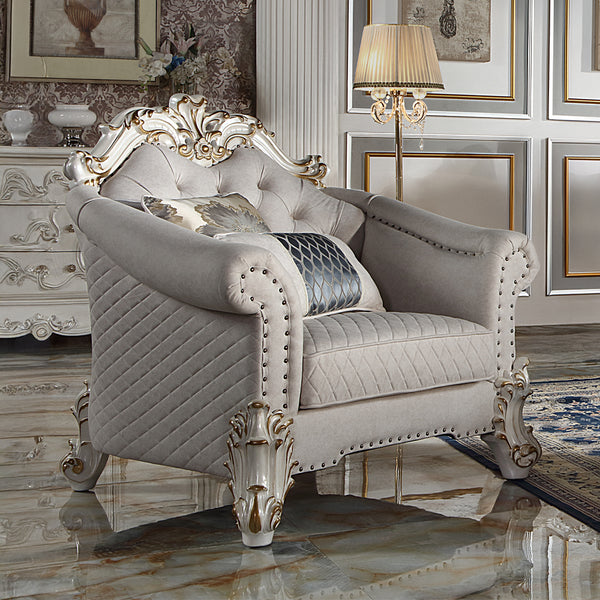 ACME Vendome II Two Tone Ivory Fabric & Antique Pearl Chair with 2 Pillows Model LV01331