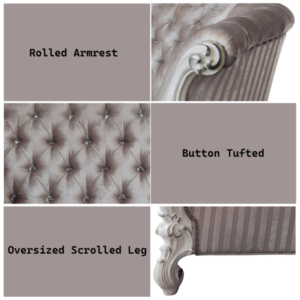 ACME Versailles Ivory Fabric & Bone White Sofa with 7 Pillows Model LV01394