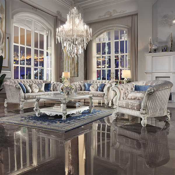 ACME Versailles Ivory Fabric & Bone White Chair with 2 Pillows Model LV01396