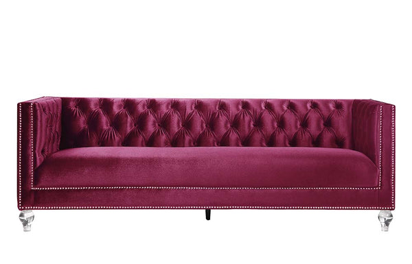 ACME Heibero Burgundy Velvet Sofa with 2 Pillows Model LV01400