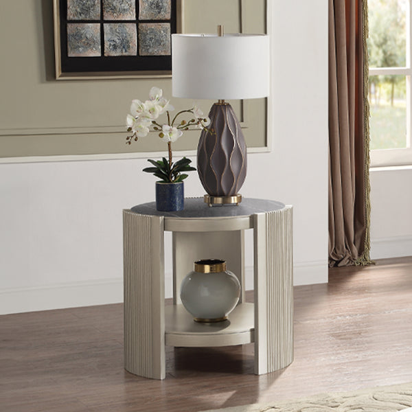 ACME Kasa Sintered Stone & Champagne End Table Model LV01503