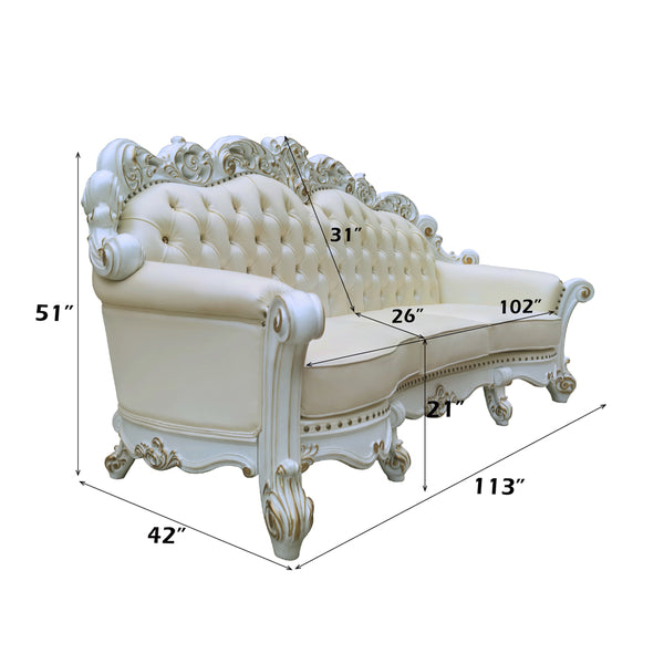 ACME Vendome Champagne Synthetic Leather & Antique Pearl Finsih Oversized Sofa with 6 Pillows Model LV01525