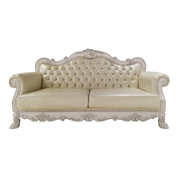 ACME Dresden Synthetic Leather & Bone White Sofa with 4 Pillows Model LV01688