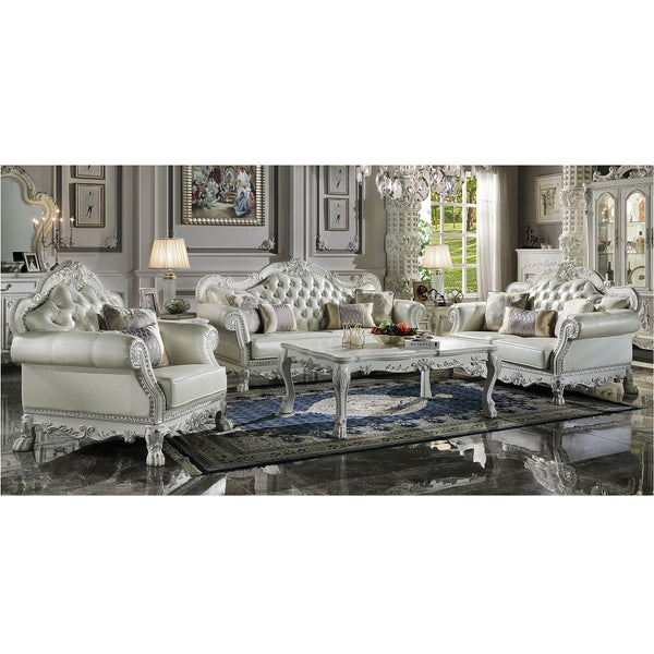 ACME Dresden Synthetic Leather & Bone White Sofa with 4 Pillows Model LV01688