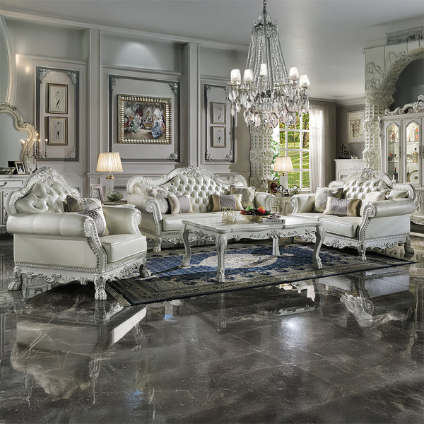 ACME Dresden Synthetic Leather & Bone White Chair with 2 Pillows Model LV01690