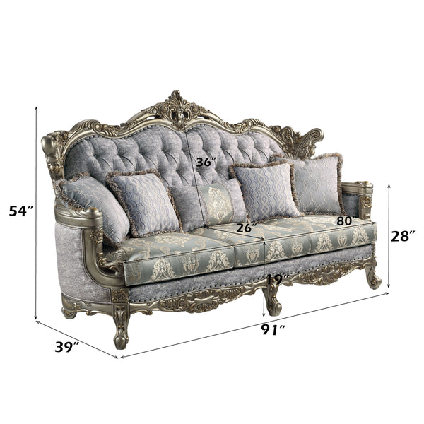 ACME Miliani Fabric & Antique Bronze Sofa with 5 Pillows Model LV01780