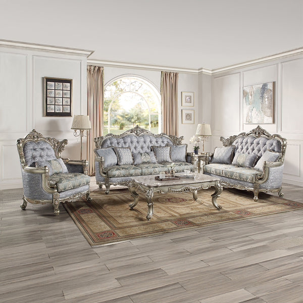 ACME Miliani Fabric & Antique Bronze Sofa with 5 Pillows Model LV01780