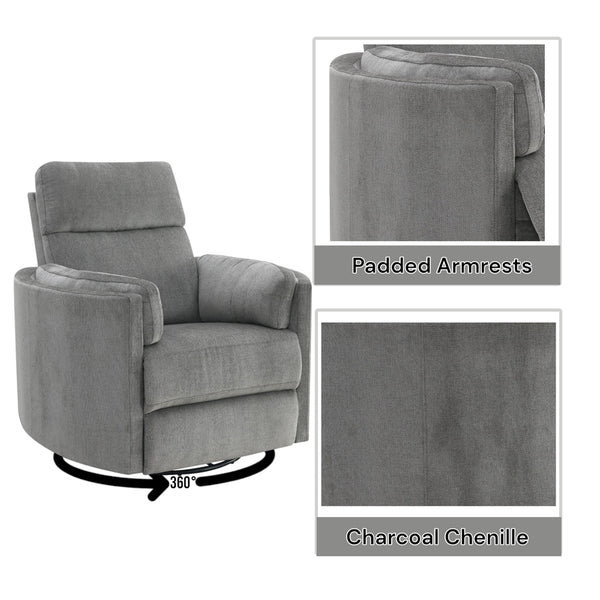 ACME Sagen Charcoal Chenille Glider Recliner with Swivel Model LV01879