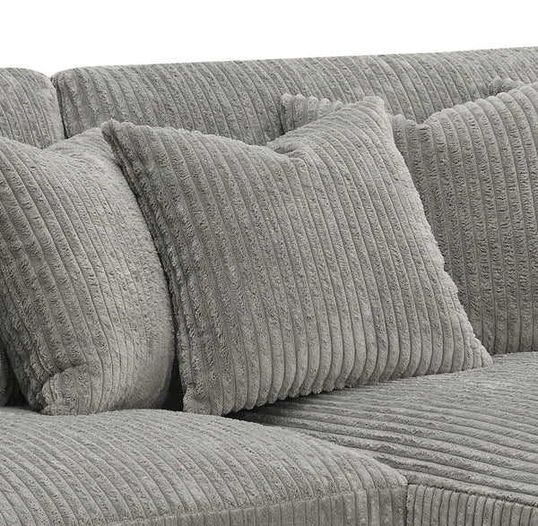ACME Tavia Gray Corduroy Sectional Sofa with 6 Pillows Model LV01882