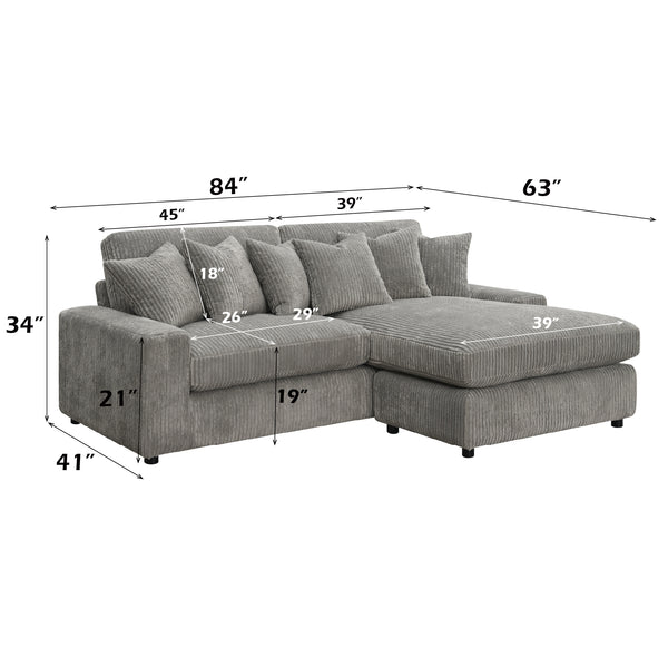 ACME Tavia Gray Corduroy Sectional Sofa with 6 Pillows Model LV01882