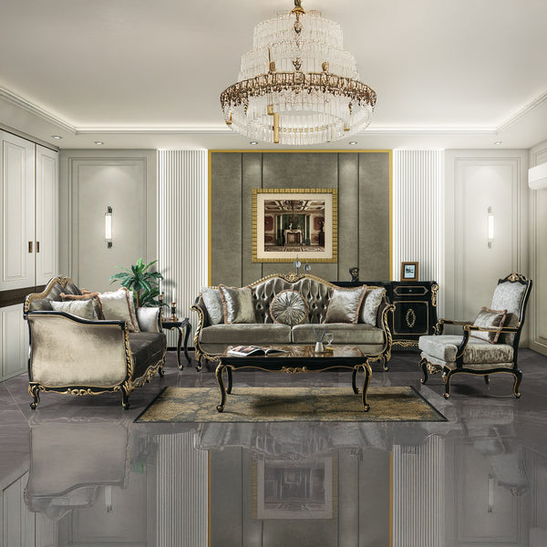 ACME Betria Light Green Velvet Gold & Black High Gloss Sofa with 5 Pillows Model LV01887