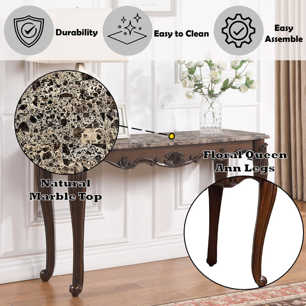 ACME Nayla Natural Marble & Cherry Sofa Table Model LV02006