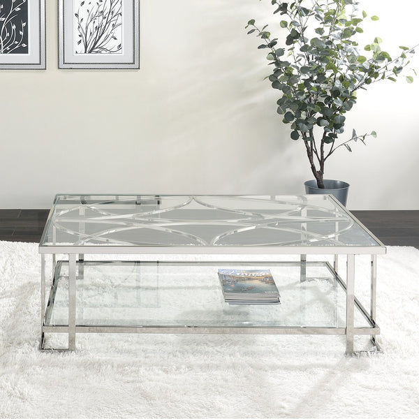 ACME Kalan Glass & Silver Coffee Table Model LV02079