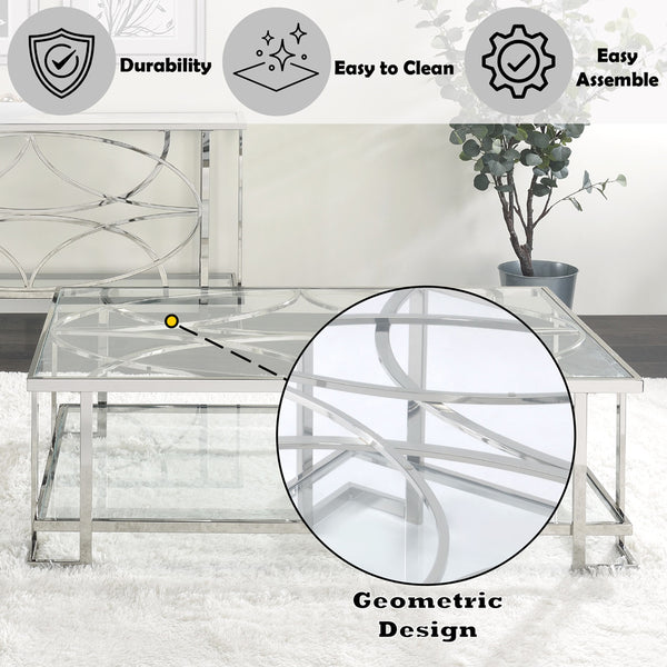 ACME Kalan Glass & Silver Coffee Table Model LV02079