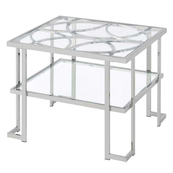 ACME Kalan Glass & Silver End Table Model LV02080