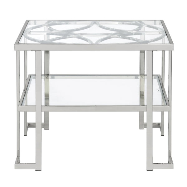 ACME Kalan Glass & Silver End Table Model LV02080
