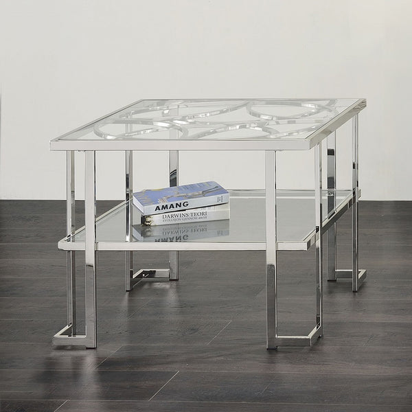 ACME Kalan Glass & Silver End Table Model LV02080