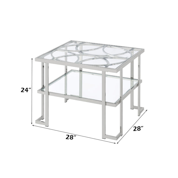 ACME Kalan Glass & Silver End Table Model LV02080