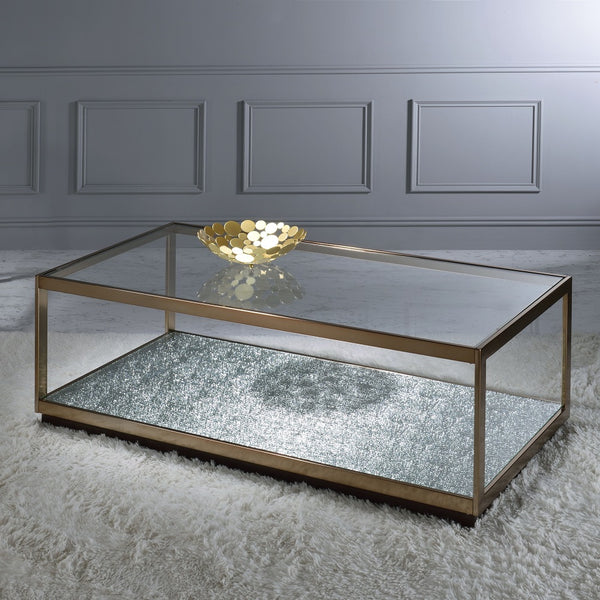 ACME Kaia Glass & Gold Coffee Table Model LV02085