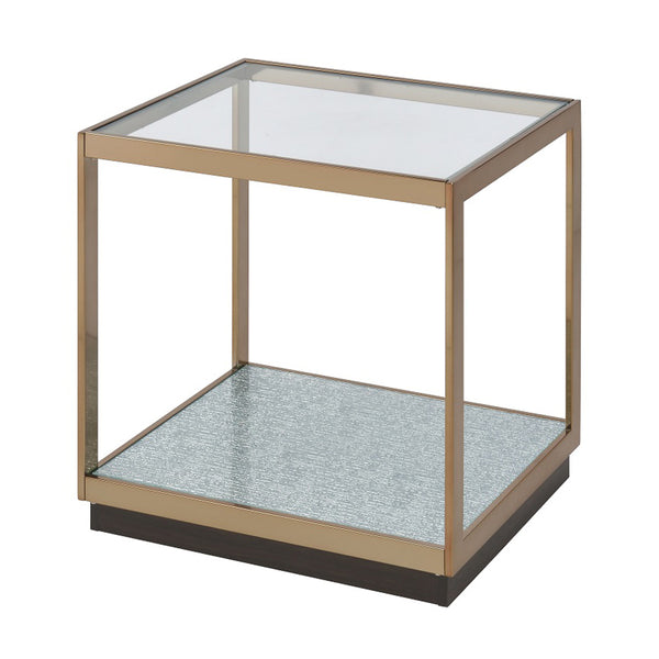 ACME Kaia Glass & Gold End Table Model LV02086