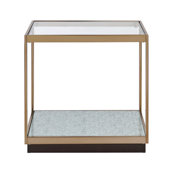 ACME Kaia Glass & Gold End Table Model LV02086