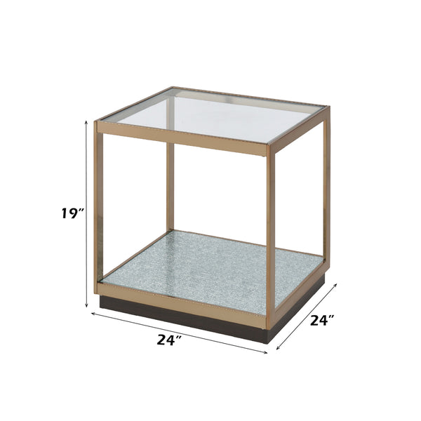ACME Kaia Glass & Gold End Table Model LV02086