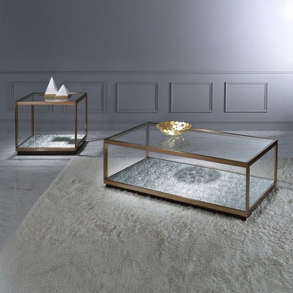 ACME Kaia Glass & Gold End Table Model LV02086