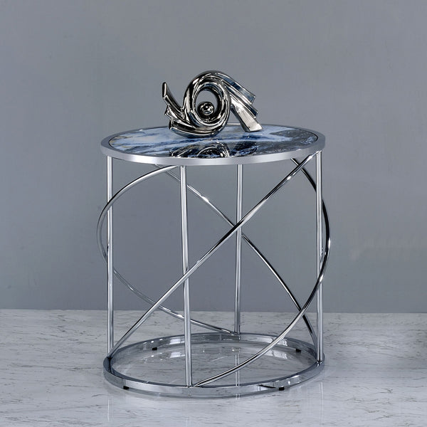 ACME Lyda Blue Marble Print & Chrome End Table Model LV02096
