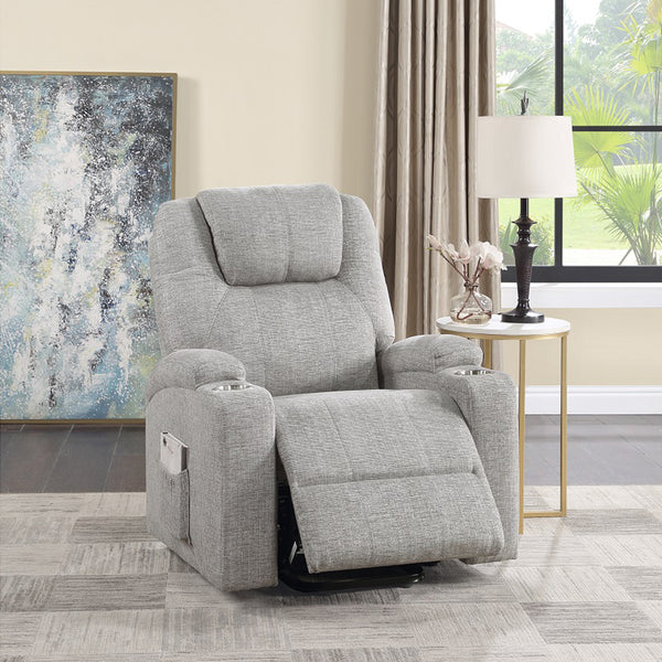 ACME Evander Light Gray Chenille Recliner with Power Lift & Massage Model LV02180