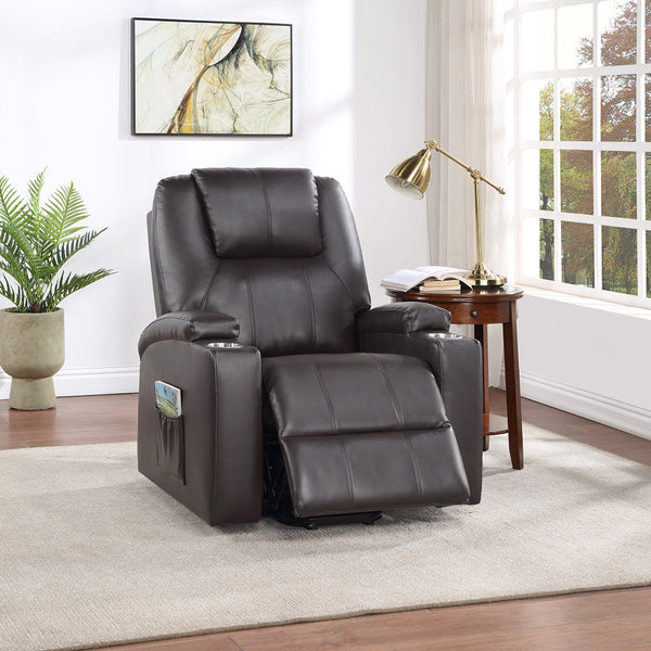 ACME Evander Brown Leather Aire Recliner with Power Lift & Massage Model LV02181