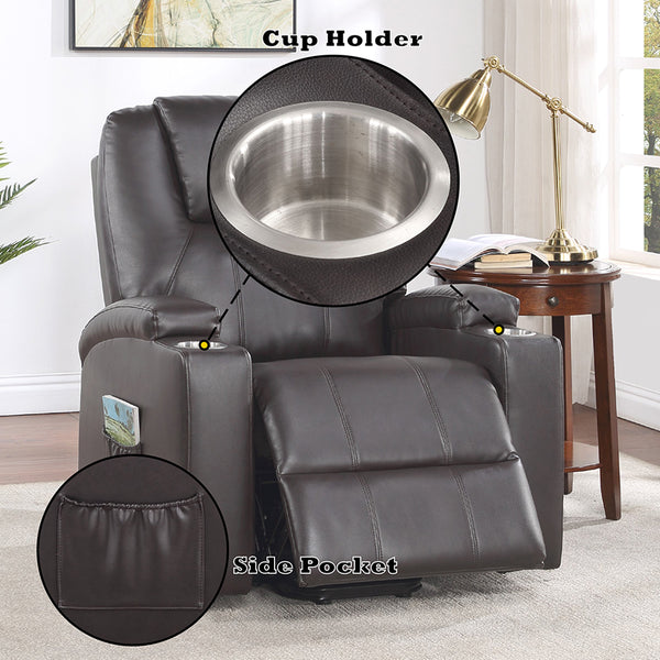 ACME Evander Brown Leather Aire Recliner with Power Lift & Massage Model LV02181