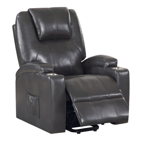 ACME Evander Gunmetal Leather Aire Recliner with Power Lift & Massage Model LV02182