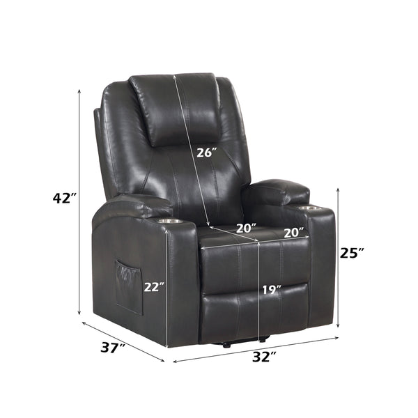 ACME Evander Gunmetal Leather Aire Recliner with Power Lift & Massage Model LV02182