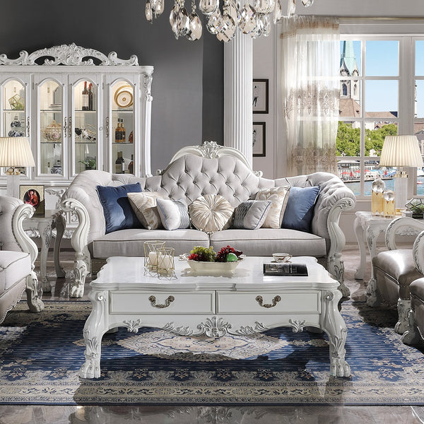 ACME Dresden Synthetic Leather & Bone White Sofa with 7 Pillows Model LV02244