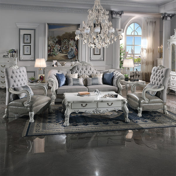 ACME Dresden Synthetic Leather & Bone White Chair with Pillow Model LV02246