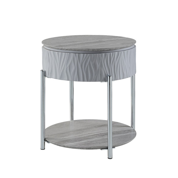 ACME Yukino Gray High Gloss & Chrome End Table Model LV02412