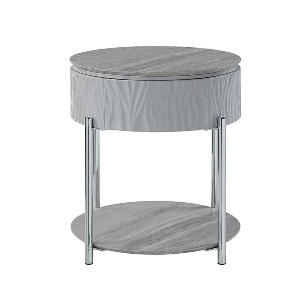 ACME Yukino Gray High Gloss & Chrome End Table Model LV02412