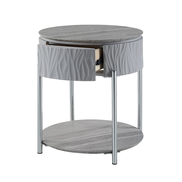ACME Yukino Gray High Gloss & Chrome End Table Model LV02412