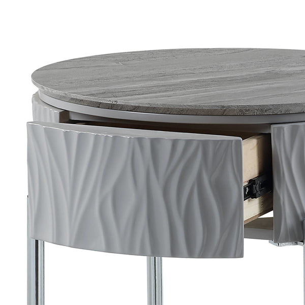 ACME Yukino Gray High Gloss & Chrome End Table Model LV02412