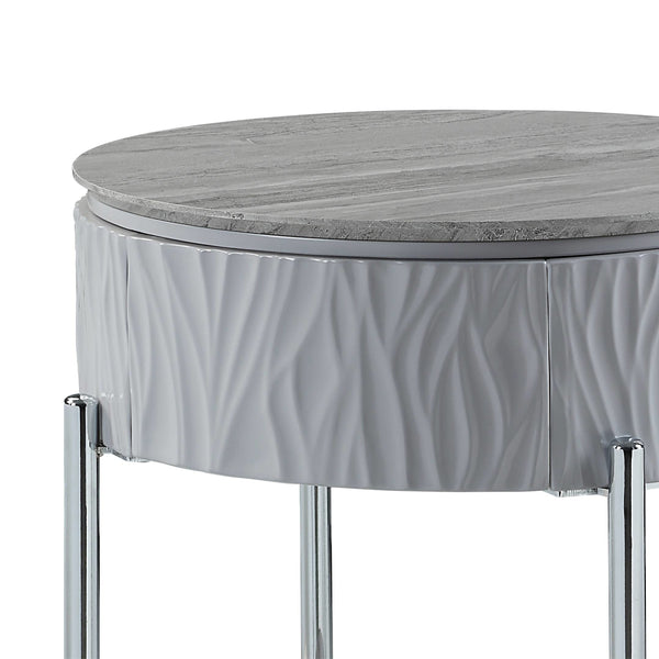 ACME Yukino Gray High Gloss & Chrome End Table Model LV02412