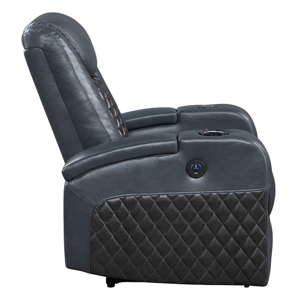 ACME Alair Blue & Black Leather Aire Power Motion Recliner with Bluetooth Speaker & Cooling Cup Holder Model LV02459
