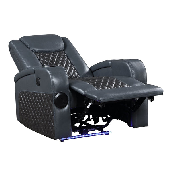 ACME Alair Blue & Black Leather Aire Power Motion Recliner with Bluetooth Speaker & Cooling Cup Holder Model LV02459