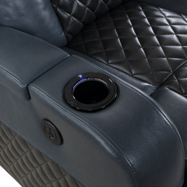 ACME Alair Blue & Black Leather Aire Power Motion Recliner with Bluetooth Speaker & Cooling Cup Holder Model LV02459