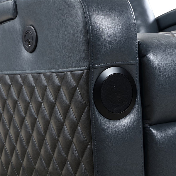 ACME Alair Blue & Black Leather Aire Power Motion Recliner with Bluetooth Speaker & Cooling Cup Holder Model LV02459