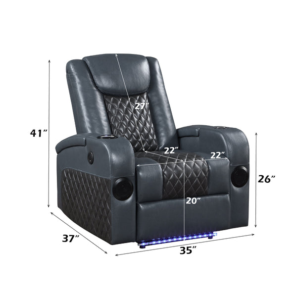 ACME Alair Blue & Black Leather Aire Power Motion Recliner with Bluetooth Speaker & Cooling Cup Holder Model LV02459