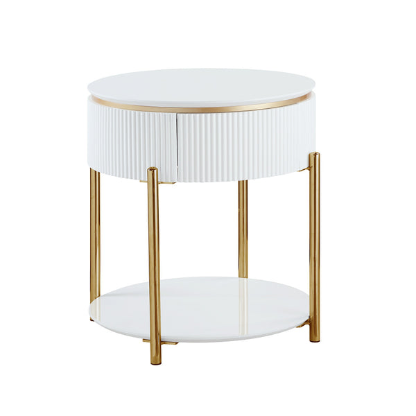 ACME Daveigh White High Gloss & Gold End Table Model LV02465