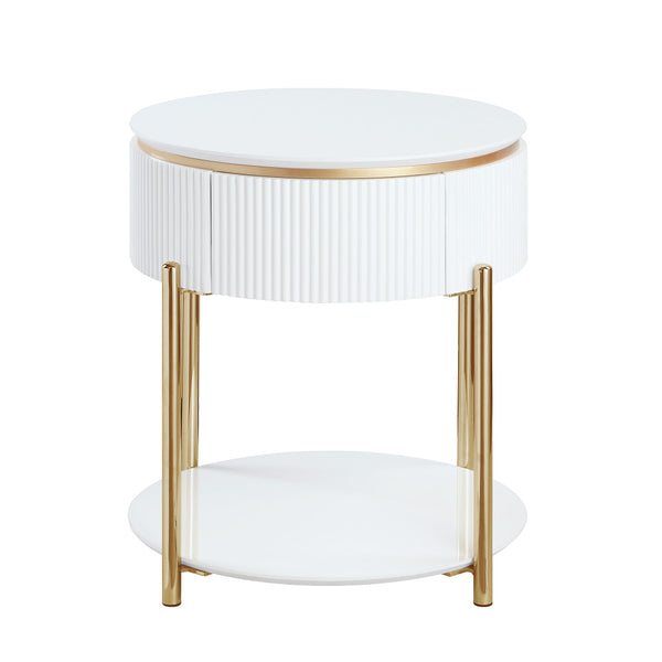 ACME Daveigh White High Gloss & Gold End Table Model LV02465