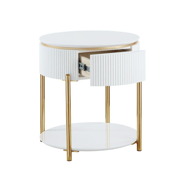 ACME Daveigh White High Gloss & Gold End Table Model LV02465