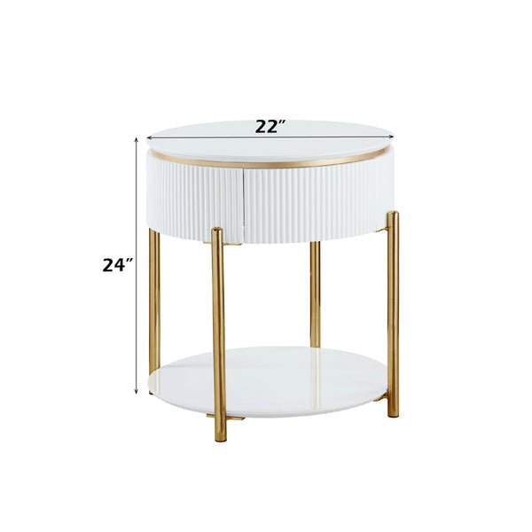 ACME Daveigh White High Gloss & Gold End Table Model LV02465